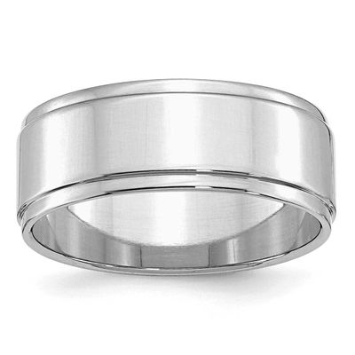 8mm Flat Step Edge Ring Sterling Silver Rhodium-plated, QWFE080RH-12,