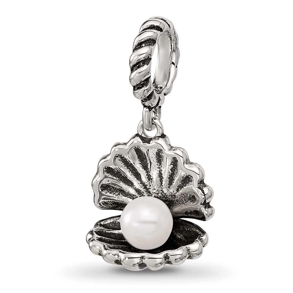 Reflections Shell With Imitation Pearl Dangle Bead Sterling Silver, QRS4519, 196904279267