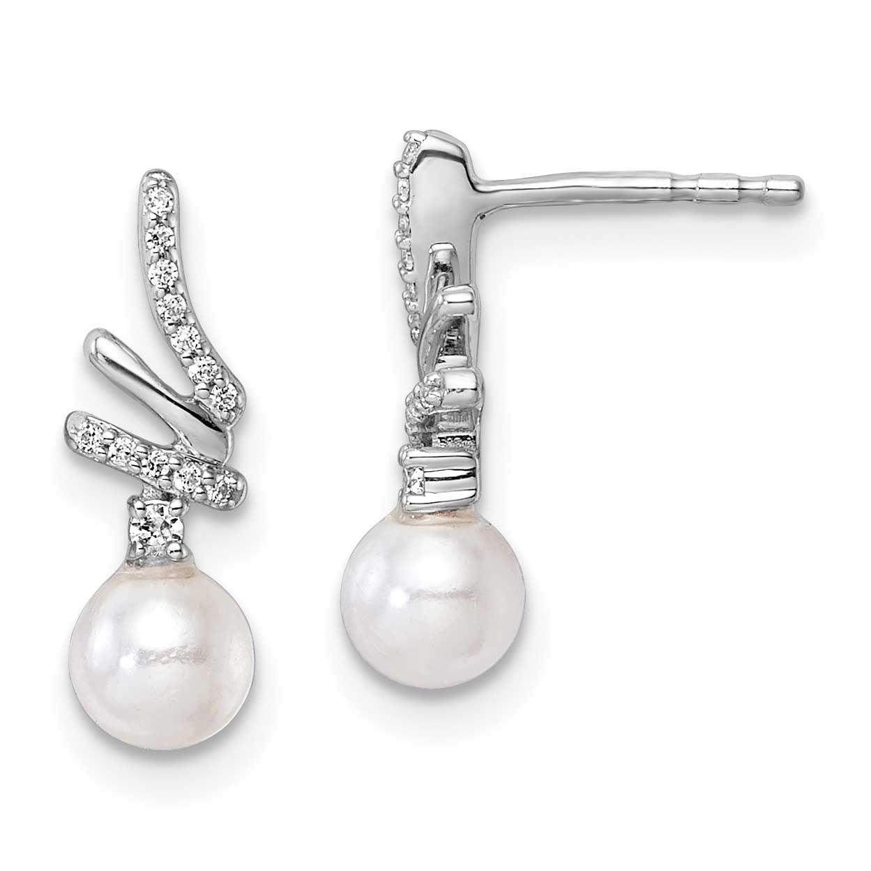 Polished Diamond and Pearl Drop Post Earrings 14k White Gold, EM10193-010-WAA,