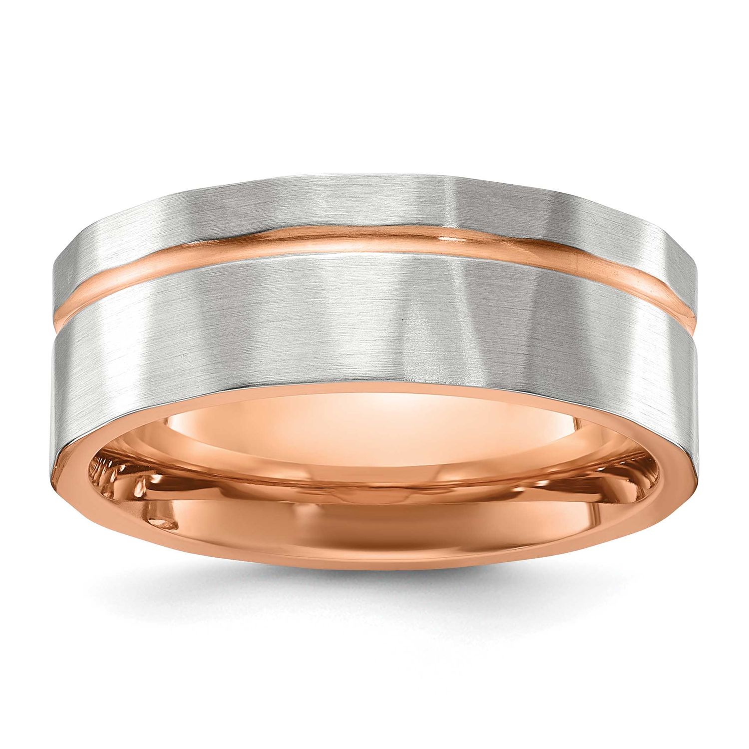 Polished Faceted Rose IP-plated 8mm Band Stainless Steel Brushed, SR767-8.5, 196904255858