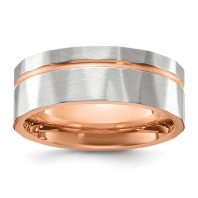 Polished Faceted Rose IP-plated 8mm Band Stainless Steel Brushed, SR767-8.5, 196904255858