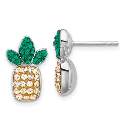 Polished Crystal Pineapple Post Earrings Sterling Silver Rhodium-plated, QE17784,
