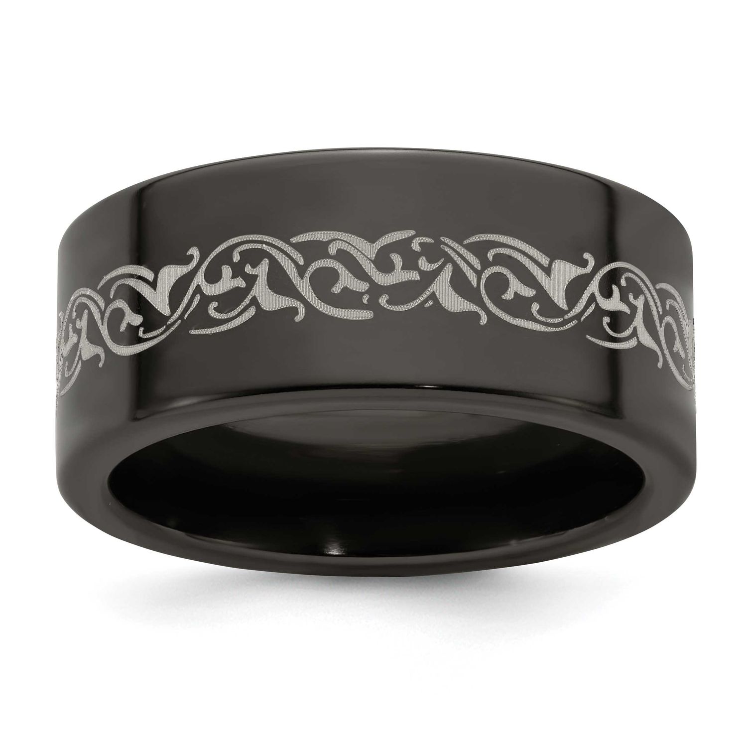 Edward Mirell Black Ti Flat Laser Patterned 10mm Band Titanium, EMR115-10, 886774318943