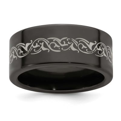 Edward Mirell Black Ti Flat Laser Patterned 10mm Band Titanium, EMR115-10, 886774318943