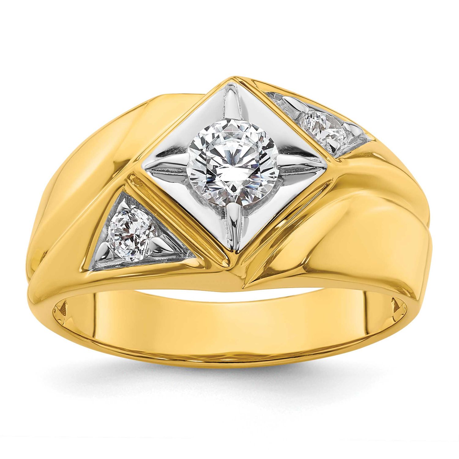 Rhodium IBGoodman Men&#39;s Polished and Satin Complete Lab Grown VS/SI F Ring 14k Gold, B220060A-4YLG,