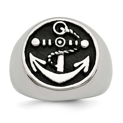 Antiqued and Polished Anchor Ring Stainless Steel, SR483-10,