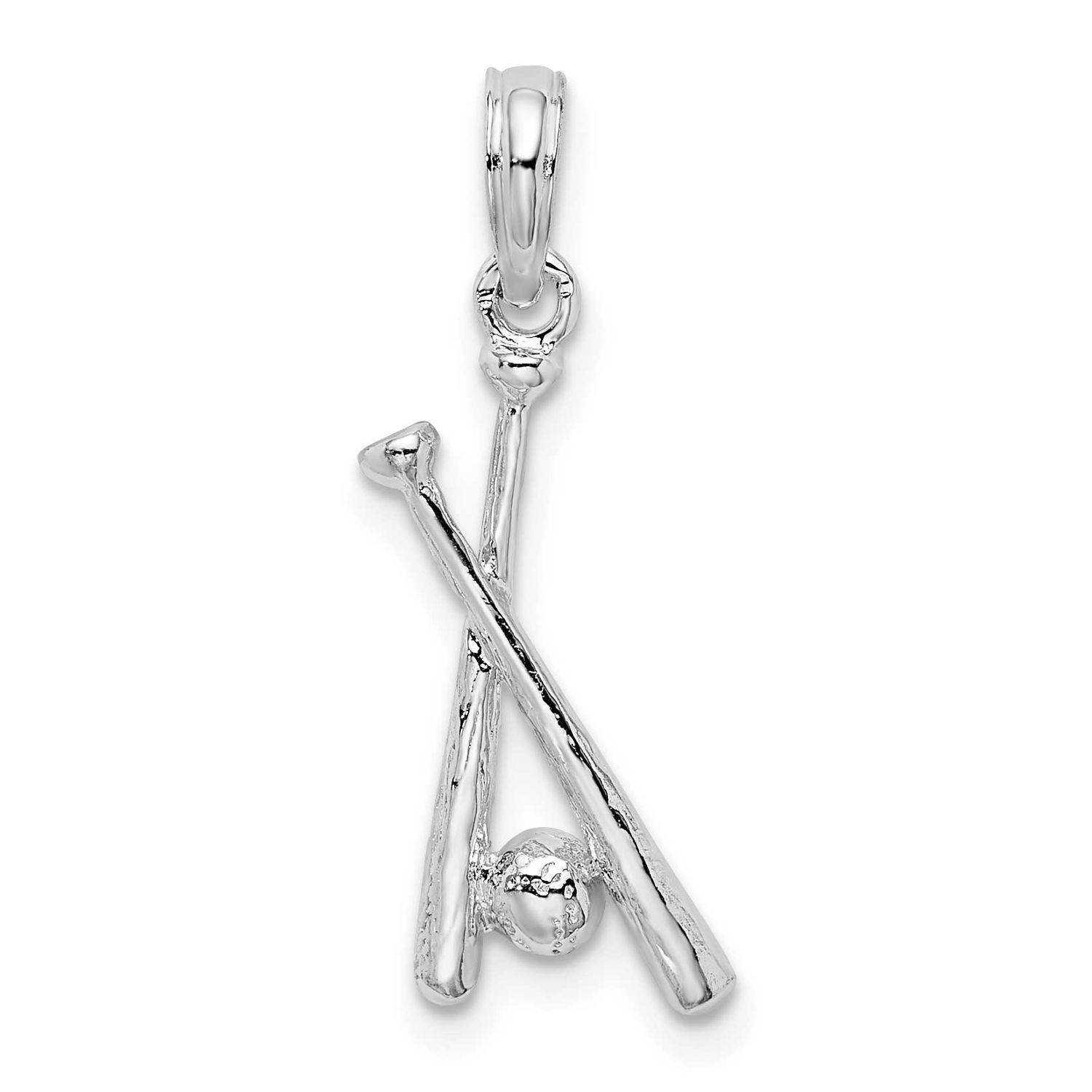 De-Ani Polished Baseball Bats and Ball Pendant Sterling Silver Rhodium-plated, QC10513, 637218182787