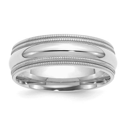 7mm Comfort Ring Fit Double Milgrain Sterling Silver Rhodium-plated, QDMC070RH-12,