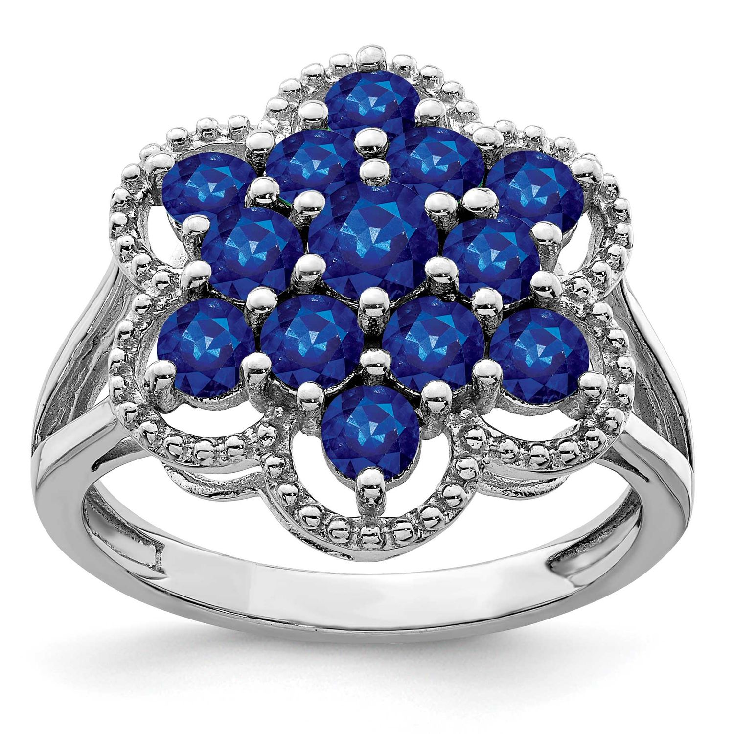 Sapphire Flower Ring Sterling Silver Rhodium-plated, QR4528S-9, 883957365725