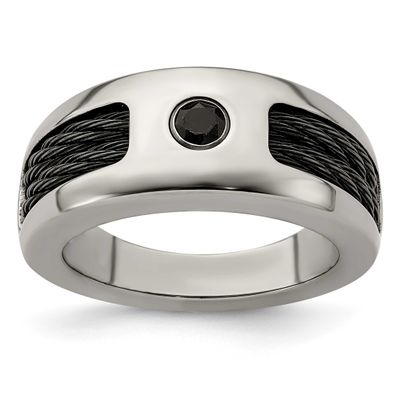 Edward Mirell Double Cable and Black Spinel with Sterling Silver Bezel 8mm Band Titanium, EMR224-11