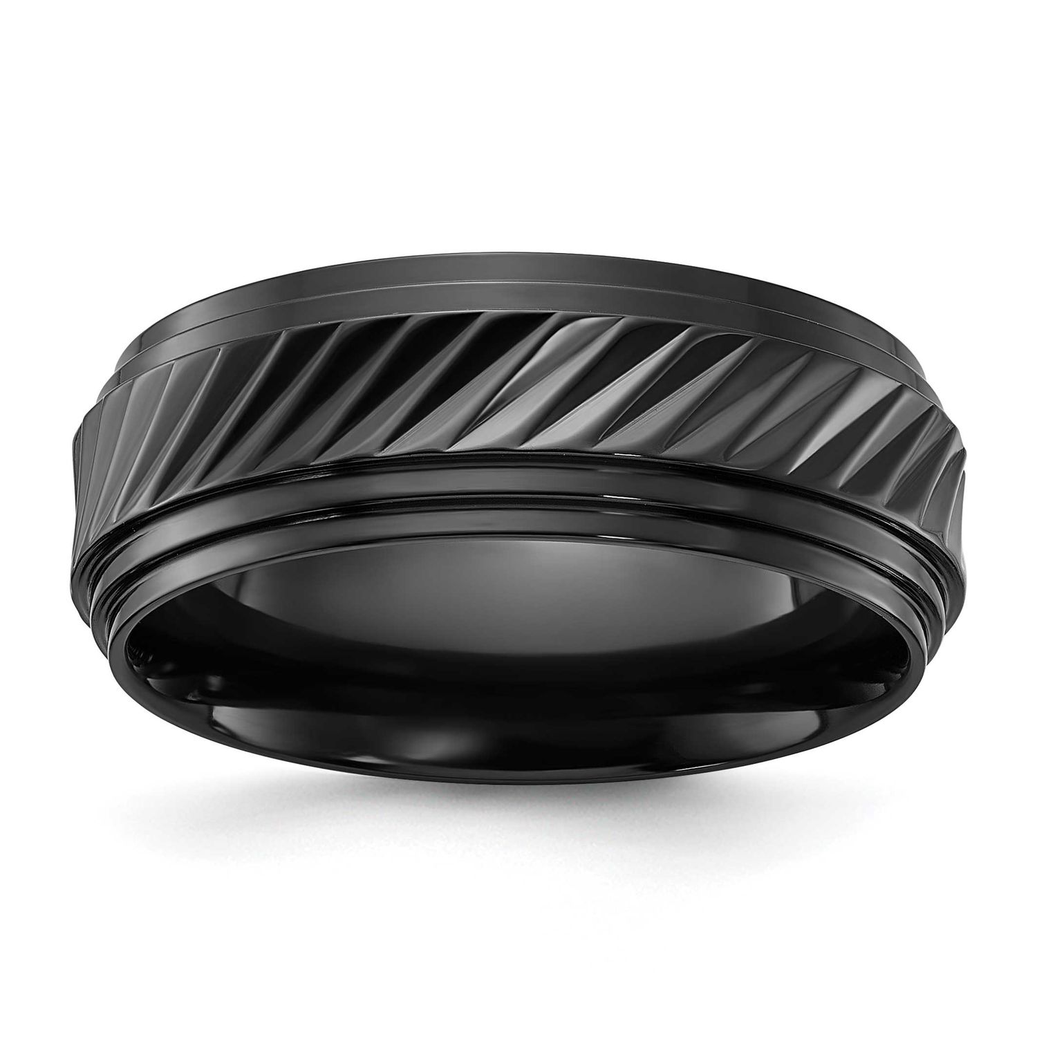 Black Zirconium Polished Grooved 8mm Band , ZCR122-8, 196904292969
