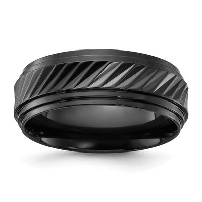 Black Zirconium Polished Grooved 8mm Band , ZCR122-8, 196904292969