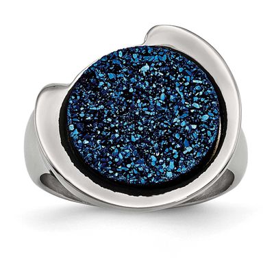 Blue Druzy Stone Ring Stainless Steel Polished, SR421-6, 191101319303
