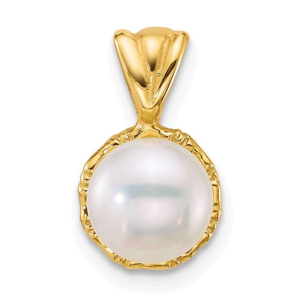 7-8mm White Button Freshwater Cultured Pearl Pendant 14k Gold Polished, XF885,
