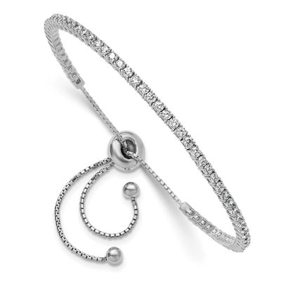 2mm CZ 60 Stone Adjustable Bracelet Sterling Silver Rhodium-plated, QSH180, 196904313817