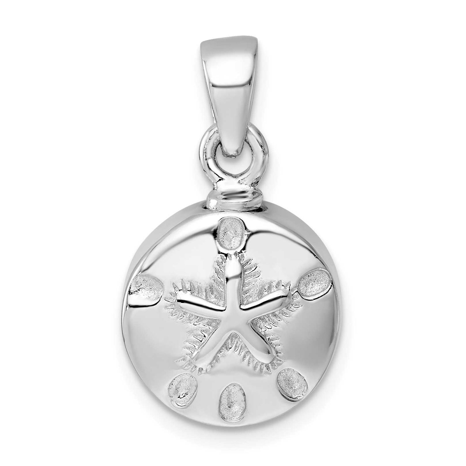Polished Sand Dollar Ash Holder Pendant Sterling Silver Rhodium-plated, QC11537,