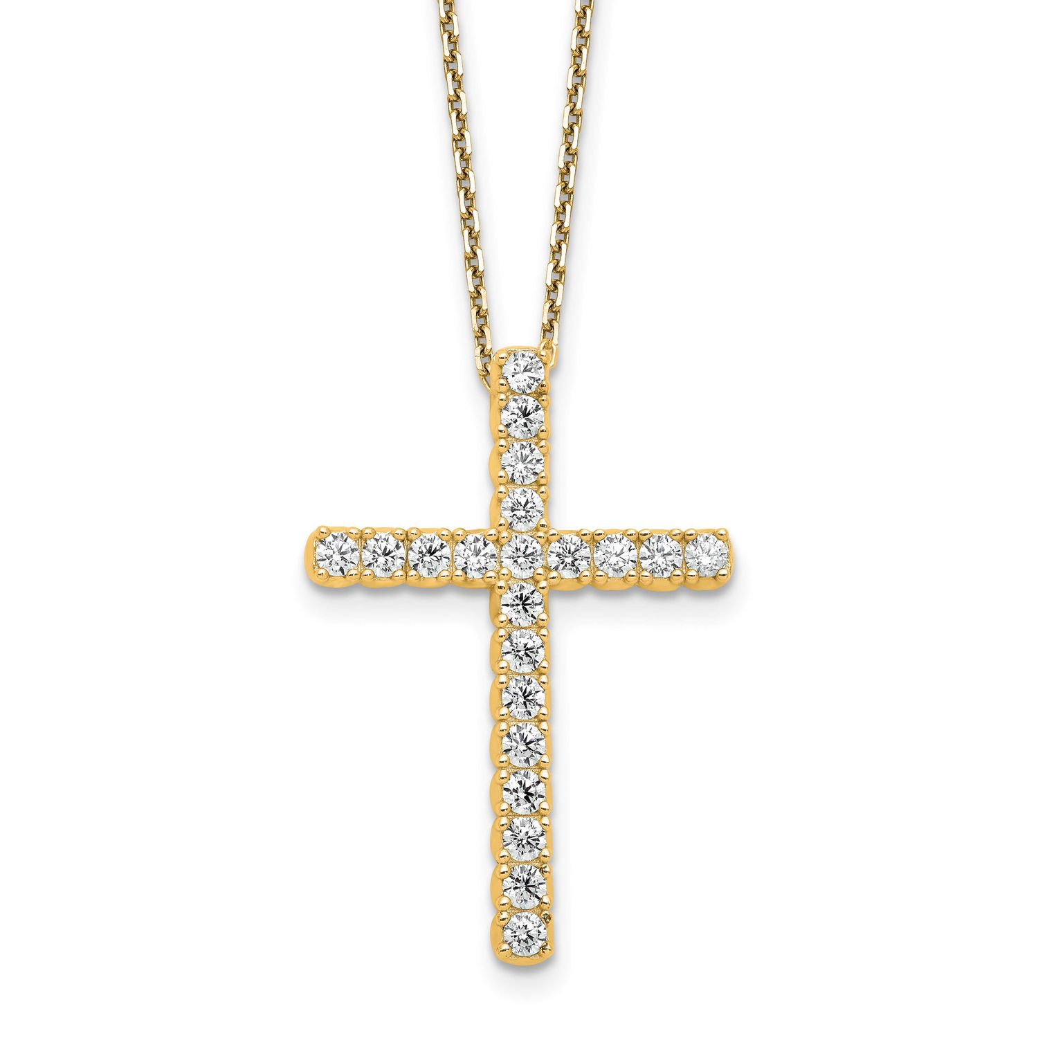 Gold-tone Flash Gold-plated 2.3mm CZ 21 Stone Cross 16 inch with 2 inch Extension Necklace Sterling