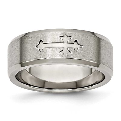 Cross Design 8mm Beveled Edge Band Titanium Brushed Center, TB335-7.5, 886774531489