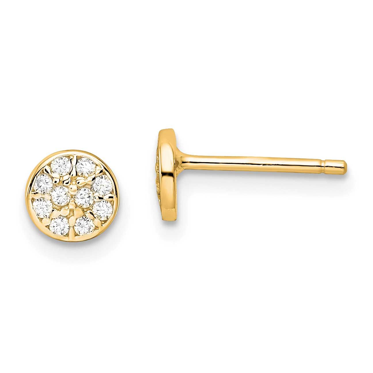 Cheryl M Polished Pave CZ Circle Post Earrings Sterling Silver Gold-plated, QCM1864Y,