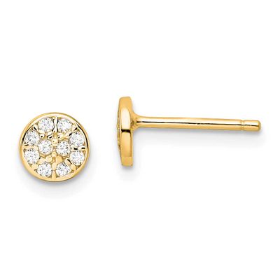 Cheryl M Polished Pave CZ Circle Post Earrings Sterling Silver Gold-plated, QCM1864Y,