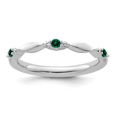 Created Emerald and Diamond Ring 14k White Gold, SK2157-7,