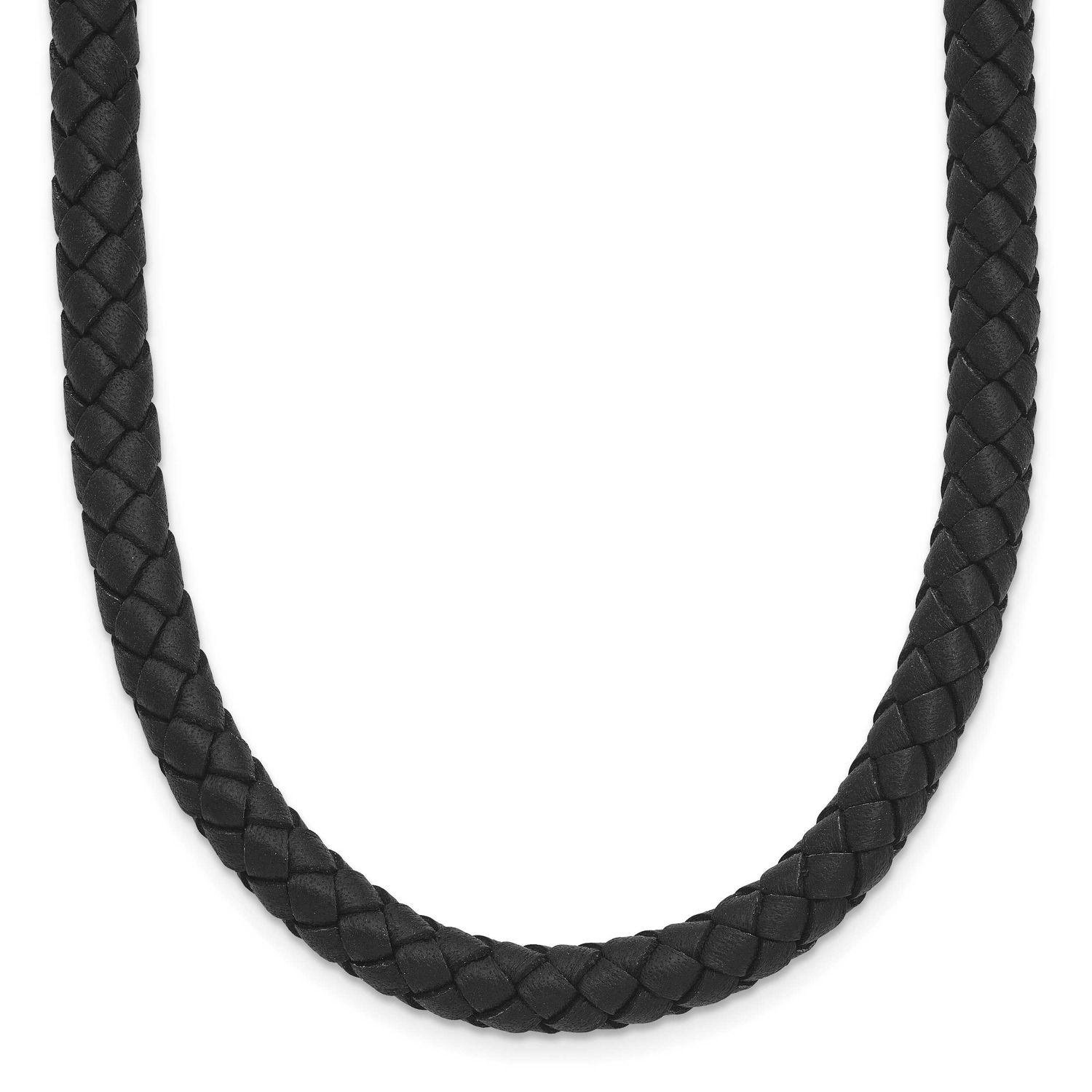 Woven Black Leather 19.5 inch Necklace Stainless Steel Polished, SRN1802-19.5, 191101471803