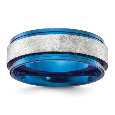 Blue IP-plated with Scratch Finish Center 8mm Band Stainless Steel Polished, SR752-8.5, 196904254462