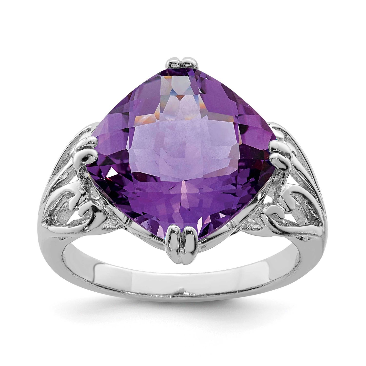 Checker-Cut Amethyst Ring Sterling Silver Rhodium-plated, QR2951AM-9, 883957360508