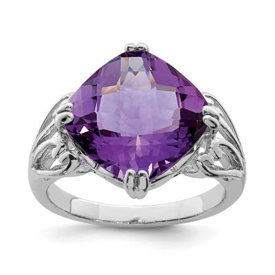 Checker-Cut Amethyst Ring Sterling Silver Rhodium-plated, QR2951AM-9, 883957360508