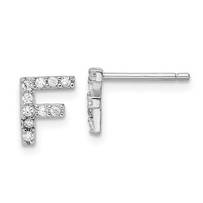 Cheryl M Polished Letter F CZ Initial Post Earrings Sterling Silver Rhodium-plated, QCM1867F,