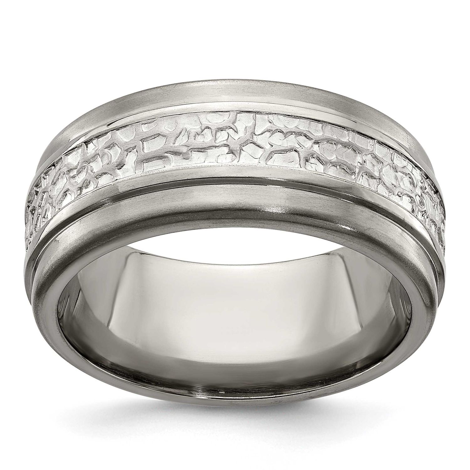 Edward Mirell Titanium&amp;Sterling Silver Brushed&amp;Polished 9mm Ring Titanium, EMR229-8, 886774281551
