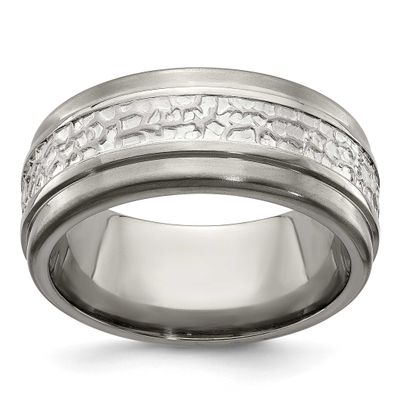 Edward Mirell Titanium&amp;Sterling Silver Brushed&amp;Polished 9mm Ring Titanium, EMR229-8, 886774281551