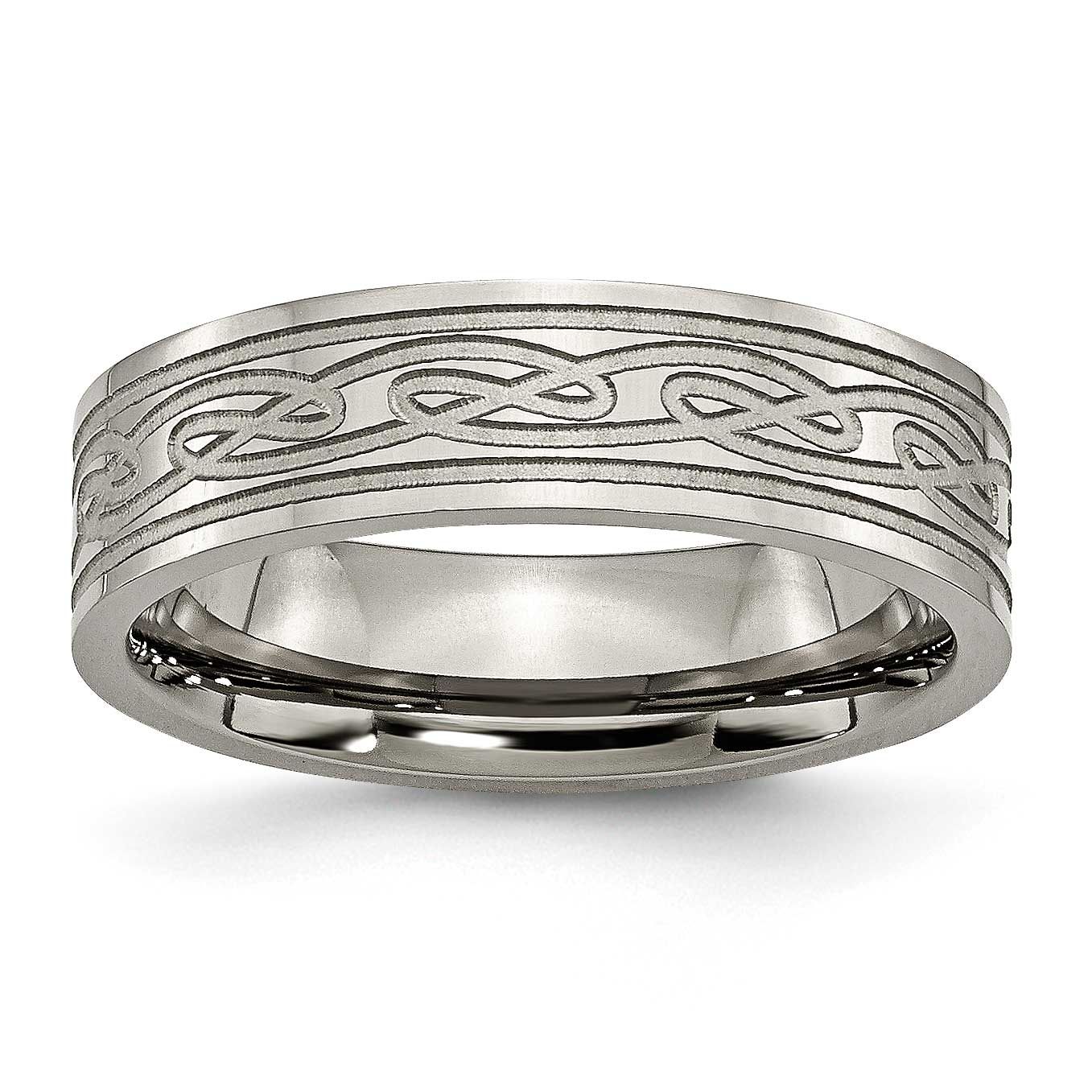 Laser Etched 6mm Celtic Knot Flat Band Titanium Polished, TB204-8.5, 883957795294