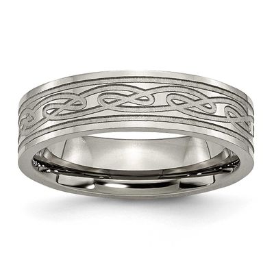 Laser Etched 6mm Celtic Knot Flat Band Titanium Polished, TB204-8.5, 883957795294