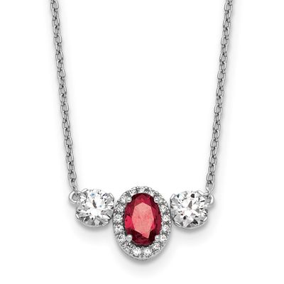 Lab Grown VS/SI FGH Diamond and Cr Ruby 3-Stone Necklace 14k White Gold, PM10468-CRU-113-WLG,