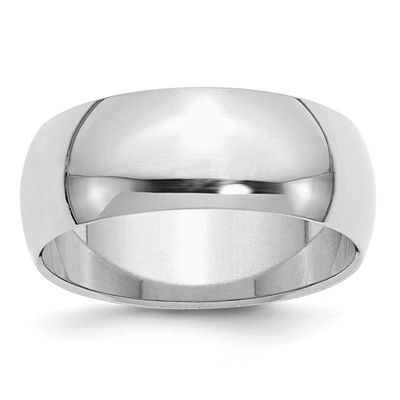8mm Half Round Ring Sterling Silver Rhodium-plated, QWH080RH-13, 883957197944