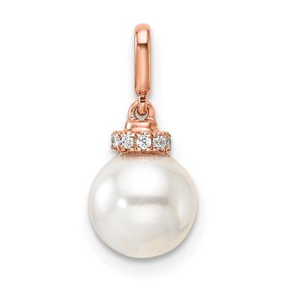 Polished Diamond and Pearl Pendant 14k Rose Gold, PM10183-005-RAA,