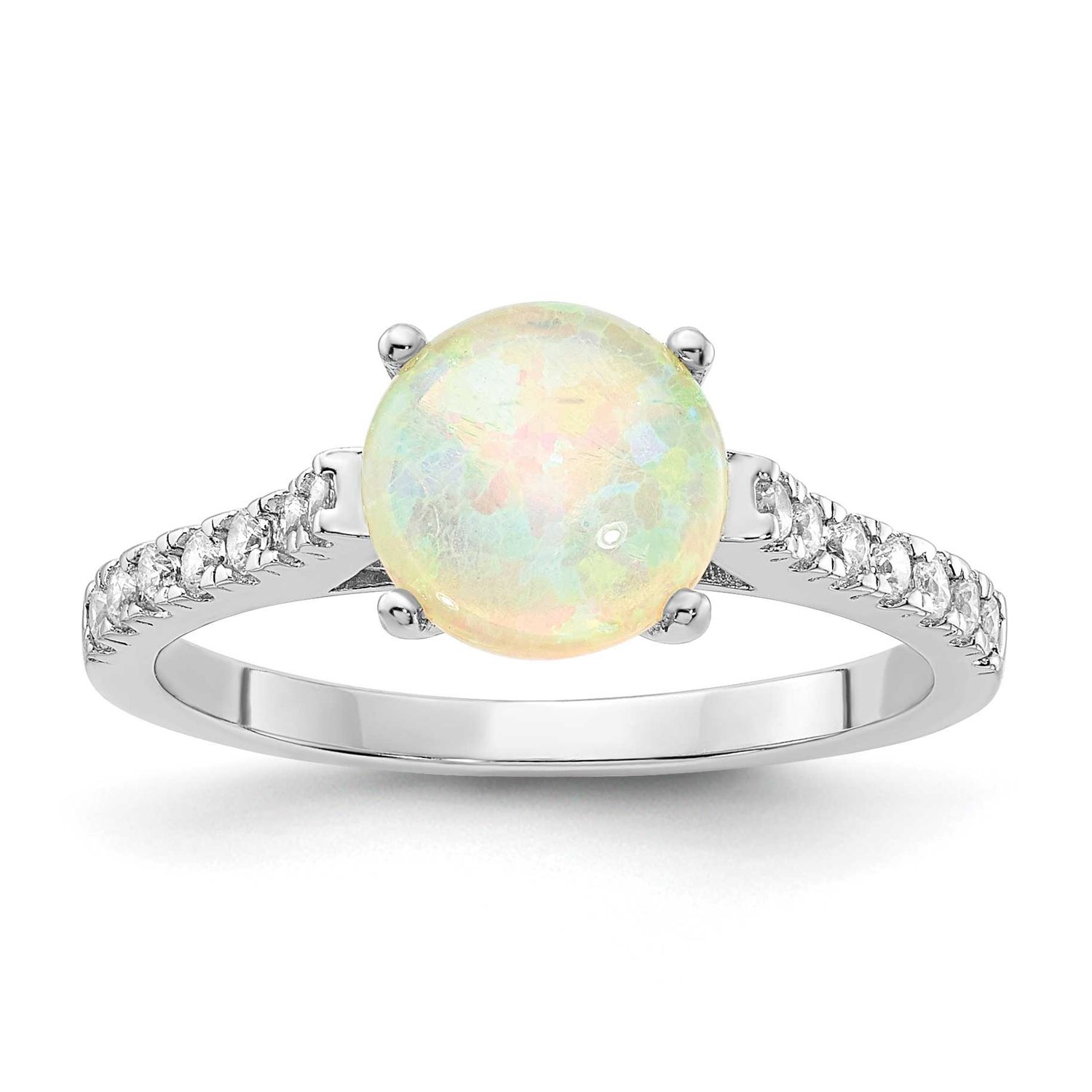Cheryl M Polished Lab Created Opal and CZ Ring Sterling Silver Rhodium-plated, QCM1930-8,