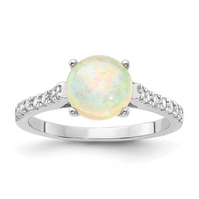 Cheryl M Polished Lab Created Opal and CZ Ring Sterling Silver Rhodium-plated, QCM1930-8,