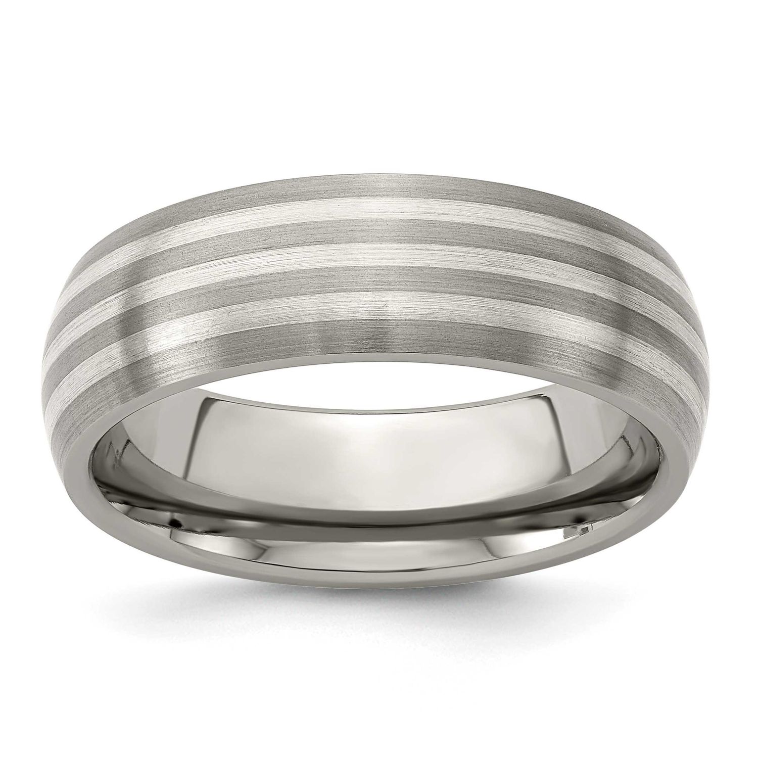 Edward Mirell Sterling Silver Inlay Brushed 7mm Band Titanium, EMR178-7.5, 886774282589