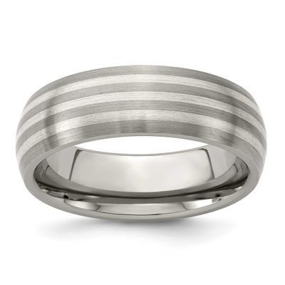 Edward Mirell Sterling Silver Inlay Brushed 7mm Band Titanium, EMR178-7.5, 886774282589