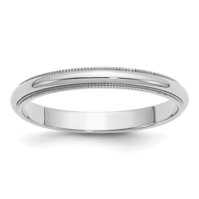 3mm Half Round Milgrain Ring Sterling Silver Rhodium-plated, QWM030RH-13, 883957198910