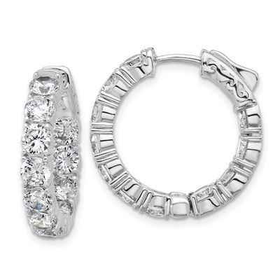 4mm CZ 22 Stone In and Out Hinged Hoop Earrings Sterling Silver Rhodium-plated, QSH142, 196904346655