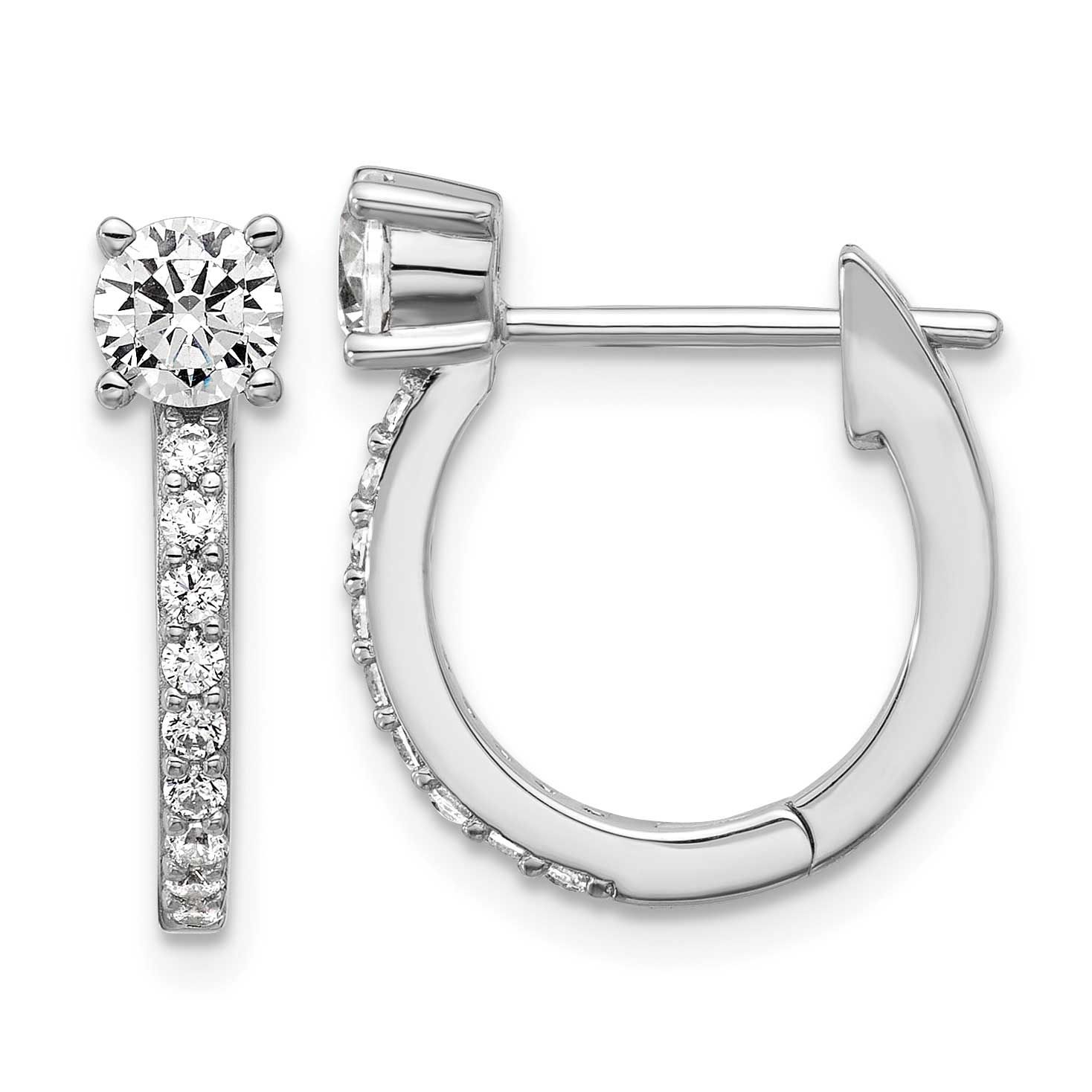 Cheryl M Polished CZ Hinged Round Hoop Earrings Sterling Silver Rhodium-plated, QCM1683, 1969042763