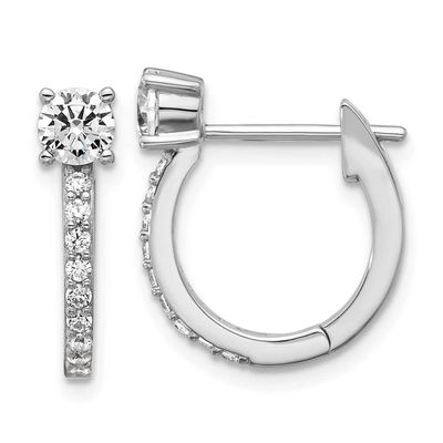 Cheryl M Polished CZ Hinged Round Hoop Earrings Sterling Silver Rhodium-plated, QCM1683, 1969042763