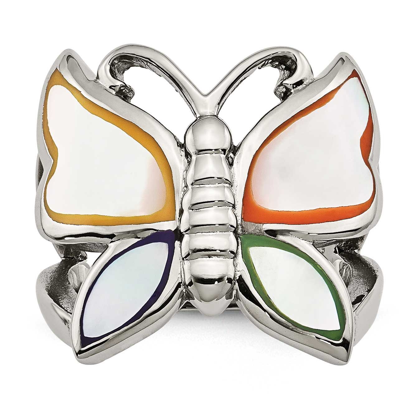 Enameled Shell Butterfly Ring Stainless Steel Polished, SR433-9, 191101297595