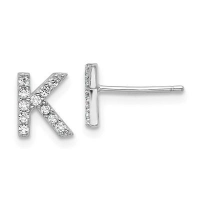 Cheryl M Polished Letter K CZ Initial Post Earrings Sterling Silver Rhodium-plated, QCM1867K,