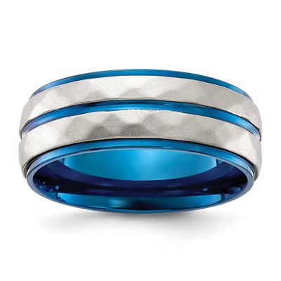 Sand-blasted Faceted Blue IP-plated 8mm Band Stainless Steel Polished, SR723-9, 196904251430