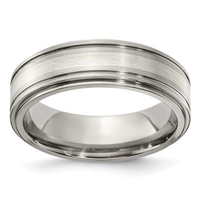 Edward Mirell Polished Sterling Silver 7mm Band Titanium Brushed, EMR183-9, 886774282480