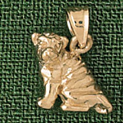 Dazzlers Jewelry Shar-Pei Dog Pendant Necklace Charm Bracelet in Yellow, White or Rose Gold 2038, M…